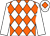 White & orange diamonds, white sleeves, white cap, orange diamond (W J Austin)