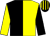 Black and yellow (halved), sleeves reversed, black and yellow striped cap (Mr R Harford)
