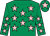 Emerald green, pink stars, emerald green cap, pink star (Mr K Bruce)