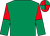 Emerald green, emerald green & red halved sleeves, quartered cap (John James Cullen)