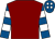 Maroon, royal blue and white hooped sleeves, royal blue cap, white spots (Mrs Virginia Neale)