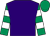 Purple, emerald green and white hooped sleeves, emerald green cap (Dr R D P And Mrs L J Newland)