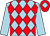 Light blue and red diamonds, light blue sleeves, red cap, light blue diamond (Mr R J Arculli)