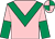 Pink, emerald green chevron, halved sleeves, quartered cap (Mrs Fitri Hay)