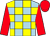 Light blue and yellow check, red sleeves and cap (Mr J S Morrison)