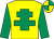 Yellow, emerald green cross of lorraine and sleeves, quartered cap (Mr K Jago)