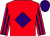Red, purple diamond, striped sleeves, purple cap (Mr P S Cresswell & Mrs P A Morriso)
