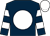 Dark blue, white disc, hooped sleeves, white cap (Ruth Carr Racing)