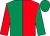 Red & emerald green halved, sleeves reversed, emerald green cap (M E Walsh)