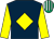 Dark blue, yellow diamond & sleeves, emerald green & white striped cap (Winonesoon Syndicate)