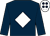 Dark blue, white diamond, white cap, dark blue spots (Mrs E K Ellis)