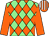 Light green & orange diamonds, orange sleeves, orange & white striped cap (Swings & Roundabouts Syndicate)