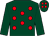 Dark green, red spots, dark green sleeves (Mrs M R Winwood)