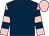 Dark blue, pink and dark blue hooped sleeves, pink cap (Mr Paul Beck)