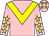 Pink, yellow chevron, pink sleeves, yellow stars, pink cap, yellow stars (Katie Hughes,julie McCarlie,sheila Whi)