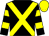 Black, yellow cross belts, hooped sleeves, yellow cap (T O C S Ltd)