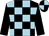 Black and light blue check, black sleeves, quartered cap (Mrs S King)