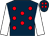Dark blue, red spots, white sleeves (Mrs Liz Gardner)