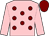 Pink, maroon spots, pink sleeves, maroon cap (A Crute & Partners)