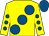 Yellow, large royal blue spots, yellow sleeves, royal blue spots and cap (Mr P D Burrow)