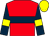 Red, dark blue hoop, dark blue sleeves, yellow armlet, yellow cap (White Hares Syndicate)