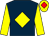 Dark blue, yellow diamond & sleeves, yellow cap, red diamond (Mrs P Sloan)
