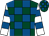 Dark green & royal blue check, white & royal blue hooped sleeves, dark green & royal blue check cap (Mr T I Lindsay)