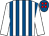 White and royal blue stripes, white sleeves, royal blue cap, red spots (Mr B Minde)