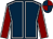 Dark blue, white seams, maroon sleeves, white seams, dark blue and maroon quartered cap (Trustmark)