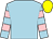 Light blue, pink hooped sleeves, yellow cap (The Sunsets)