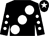 Black, large white spots, black sleeves, white spots, black cap, white star (Mr D B Roberts)