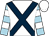White, dark blue cross belts, light blue and white hooped sleeves (Mrs D E Cheshire)