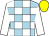 Light blue and white check, white sleeves, yellow cap (The C H F Partnership)