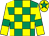 Emerald green & yellow check, yellow sleeves, emerald green armlet, yellow cap, emerald green star (Push The Button Syndicate)