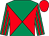 Emerald green and red diabolo, striped sleeves, red cap (Mrs J Rowe)