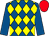 Royal blue and yellow diamonds, royal blue sleeves, red cap (Mr P Winkworth)