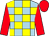 Light blue and yellow check, red sleeves and cap (Mr J S Morrison)