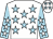 White, light blue stars, light blue sleeves, white stars and stars on cap (John Conroy Jaqueline Conroy)
