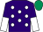 Purple, white spots, halved sleeves, emerald green cap (Mr N Attenborough,mrs L Mann,j S Moore)