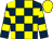 Dark blue and yellow check, hooped sleeves, yellow cap (Mr Terry Earle)