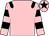 Pink, black epaulets, hooped sleeves and star on cap (Mr D E Cook)