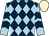 Dark blue and light blue diamonds, light blue and dark blue chevrons on sleeves, beige cap (Mr Tim Etherington)