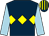 Dark blue, yellow triple diamond, light blue sleeves, dark blue and yellow striped cap (The Go 90 Partnership)