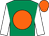 Emerald green, orange disc, white sleeves, orange cap (Miss E L Todd)
