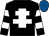Black, white cross of lorraine, hooped sleeves, royal blue cap (Alan D Gray)