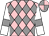 Pink and grey diamonds, white sleeves, grey armlets, grey and pink quartered cap (Miss Louise Tillett)