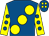 Royal blue, large yellow spots, yellow sleeves, royal blue spots, royal blue cap, yellow spots (Mr Timothy Pearson)