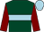 Dark green, light blue hoop, maroon sleeves, light blue cap (Mrs D M Barker)