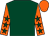 Dark green, orange sleeves, dark green stars, orange cap (Mrs B B Mills Mr A Foreman)