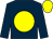 Dark blue, yellow disc, yellow cap (Mr Ivor Fox Mrs S Smith)